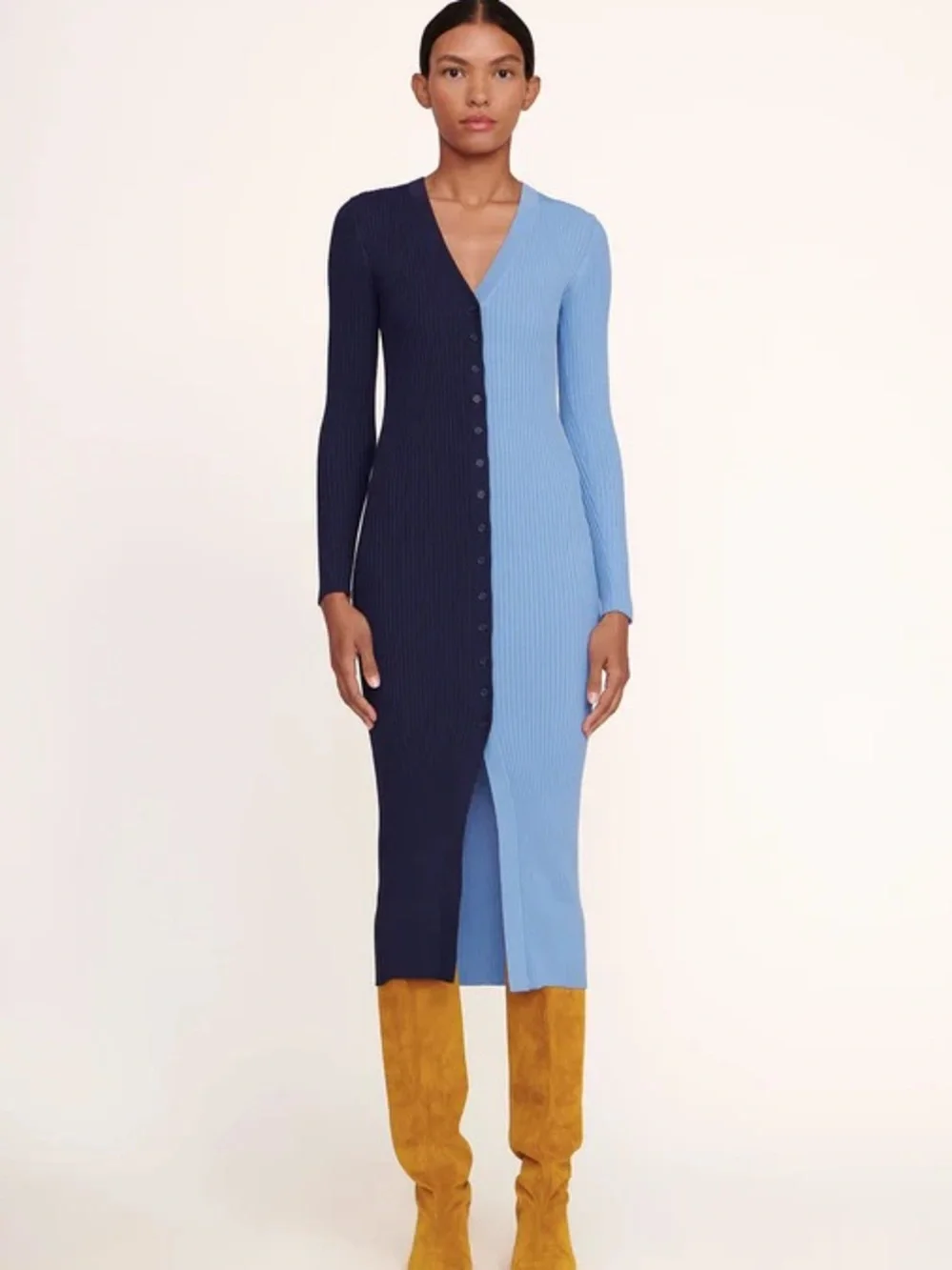 STAUD Shoko Sweater Dress in Navy Sky - Picture 1 of 6